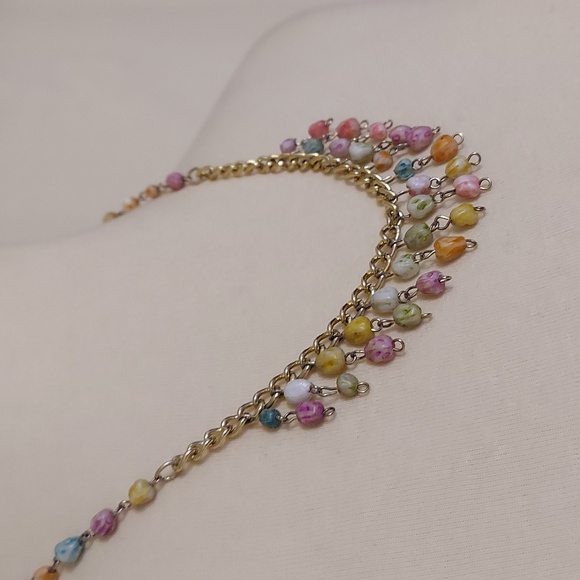 Vintage Multicolor Beaded Gold Chain Necklace - Picture 3 of 7